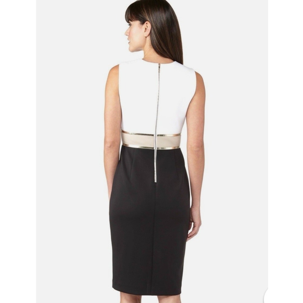 Frank Lyman Sheath Dress 12 Black White Excellent Metallic Colorblock Cocktail - Picture 3 of 10